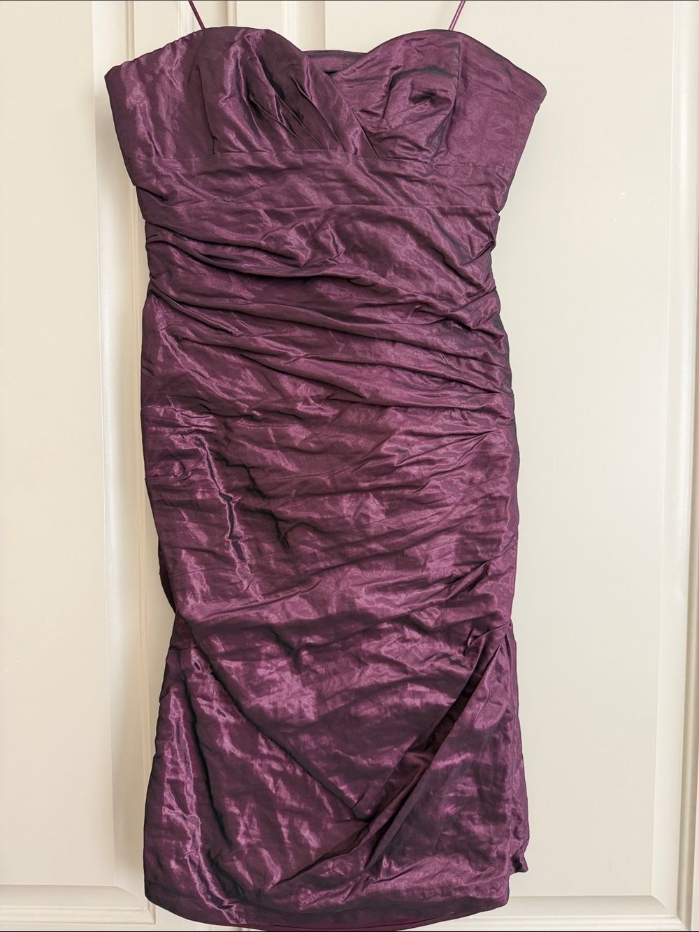 Carmen Marc Valvo Strapless Ruched Plum Dress 6